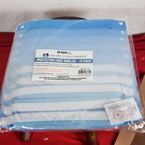 TCP Global Salon World Blue Clear PET Made Safety Protective Face Shields 10pk - Picture 1 of 16